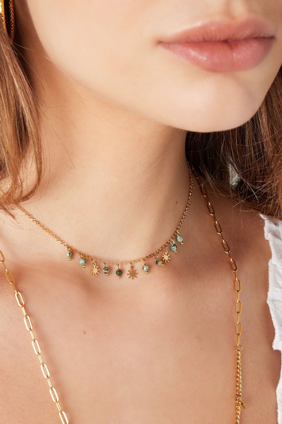 Collier pierres pendantes - Acier Inoxydable Vert &amp; Argenté Image3